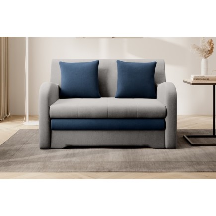 Joli canapé convertible avec rangement en velours gris et bleu, ARIEL, 2 places