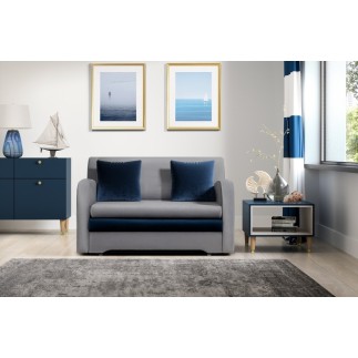 Joli canapé convertible avec rangement en velours gris et bleu, ARIEL