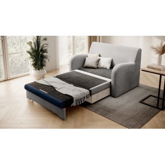 Joli canapé convertible avec rangement en velours gris et bleu, ARIEL