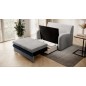 Joli canapé convertible avec rangement en velours gris et bleu, ARIEL, 2 places