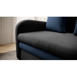 Joli canapé convertible avec rangement en velours gris antracite et bleu, ARIEL