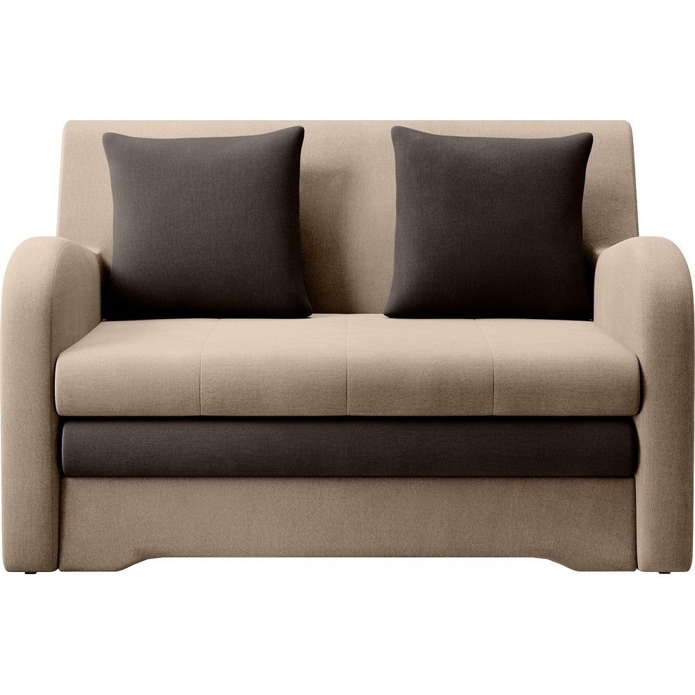 Joli canapé convertible avec rangement en velours beige et chocolat, ARIEL, 2 places Joli canapé convertible avec rangement en velours beige et chocolat, ARIEL, 2 places