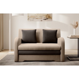 Joli canapé convertible avec rangement en velours beige et chocolat, ARIEL, 2 places