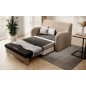 Joli canapé convertible avec rangement en velours beige et chocolat, ARIEL, 2 places Joli canapé convertible avec rangement en velours beige et chocolat, ARIEL, 2 places