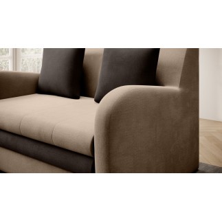 Joli canapé convertible avec rangement en velours beige et chocolat, ARIEL