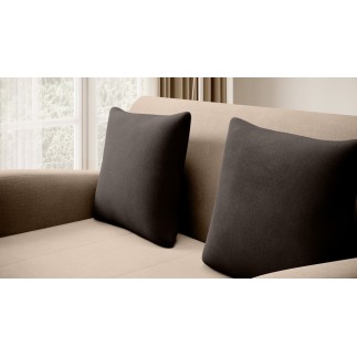 Joli canapé convertible avec rangement en velours beige et chocolat, ARIEL