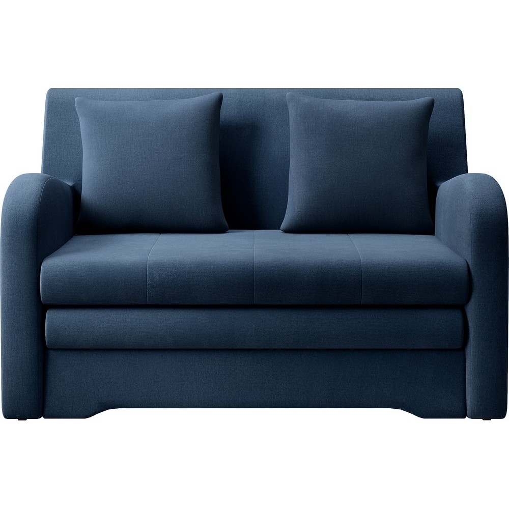 Joli canapé convertible avec rangement en velours bleu foncé, ARIEL, 2 places Joli canapé convertible avec rangement en velours bleu foncé, ARIEL, 2 places