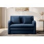 Joli canapé convertible avec rangement en velours bleu foncé, ARIEL, 2 places Joli canapé convertible avec rangement en velours bleu foncé, ARIEL, 2 places