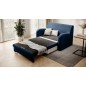 Joli canapé convertible avec rangement en velours bleu foncé, ARIEL, 2 places Joli canapé convertible avec rangement en velours bleu foncé, ARIEL, 2 places