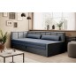 Canapé convertible en tissu avec rangement, bleu et gris, angle gauche, FULA, 3 places Canapé convertible en tissu avec rangement, bleu et gris, angle gauche, FULA, 3 places