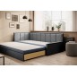 Canapé convertible en tissu avec rangement, bleu et gris, angle gauche, FULA, 3 places Canapé convertible en tissu avec rangement, bleu et gris, angle gauche, FULA, 3 places