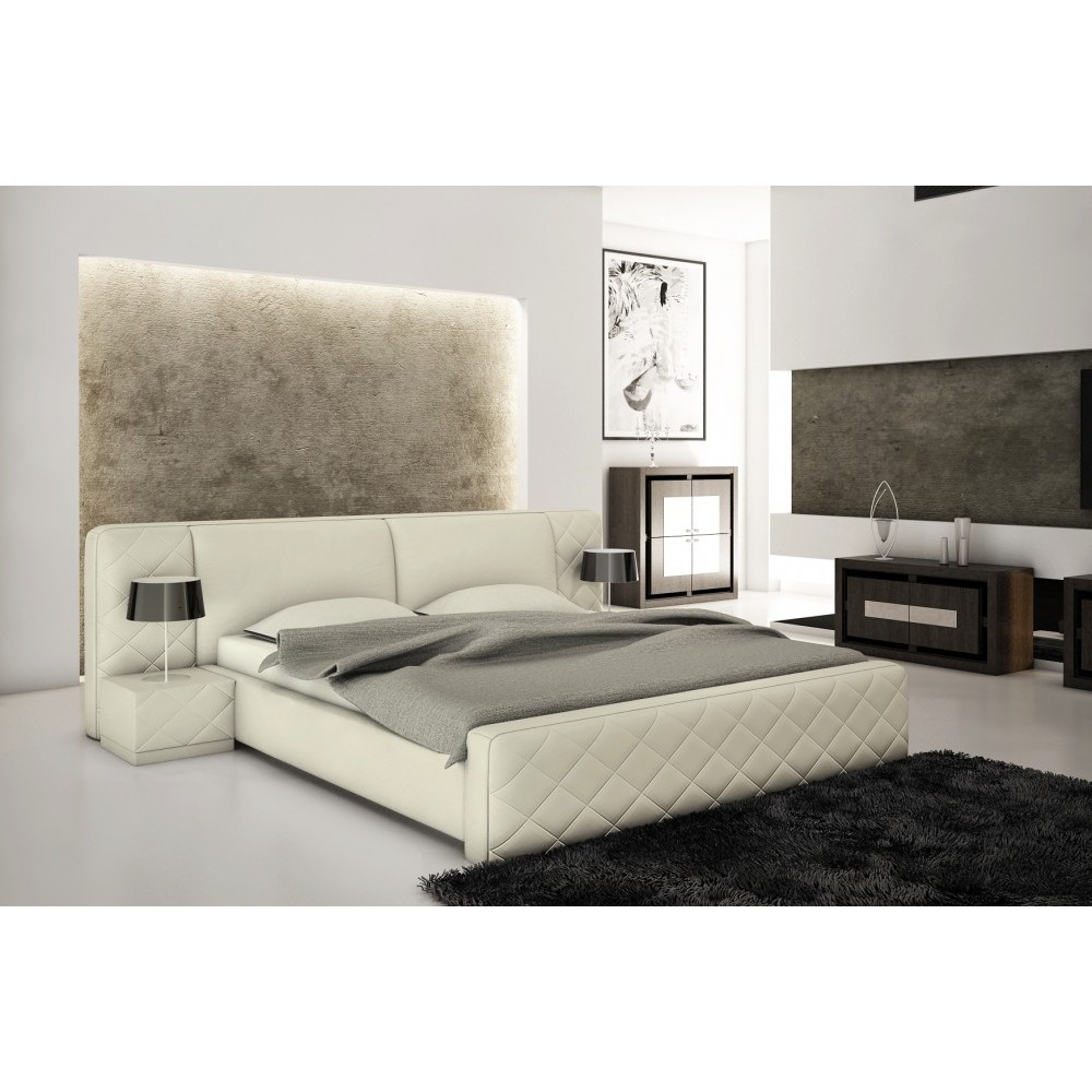 Lit en cuir italien de luxe ELEGANCE, écru, 160x200