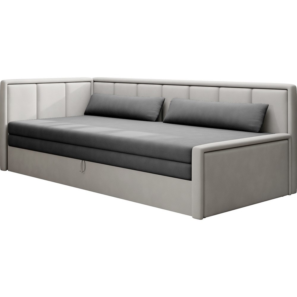 Canapé convertible - en tissu avec rangement, gris foncé et gris clair, angle gauche, FULA, 3 places Canapé convertible - en tissu avec rangement, gris foncé et gris clair, angle gauche, FULA, 3 places
