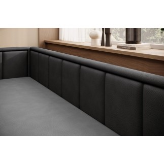 Canapé convertible en tissu avec rangement, gris et noir, angle gauche, FULA