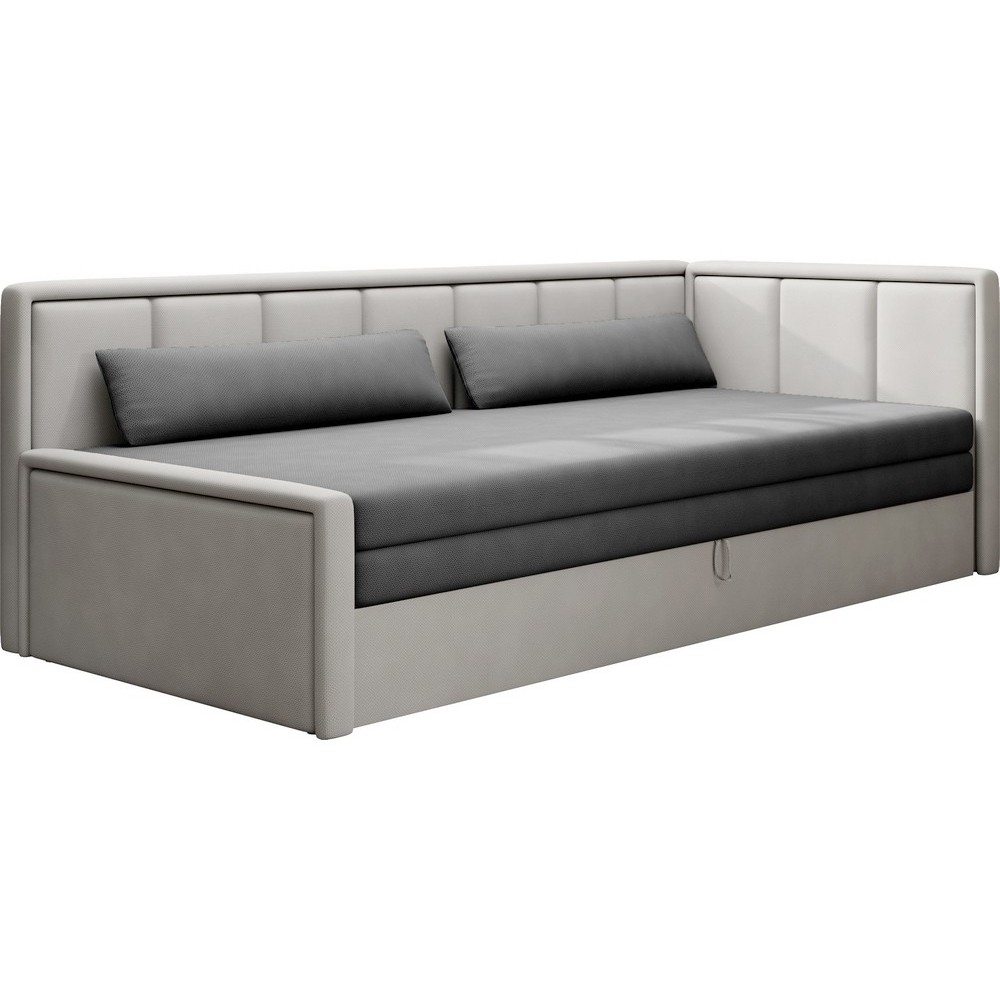 Canapé convertible en tissu avec rangement, gris foncé et gris clair, angle droit, FULA, 3 places Canapé convertible en tissu avec rangement, gris foncé et gris clair, angle droit, FULA, 3 places