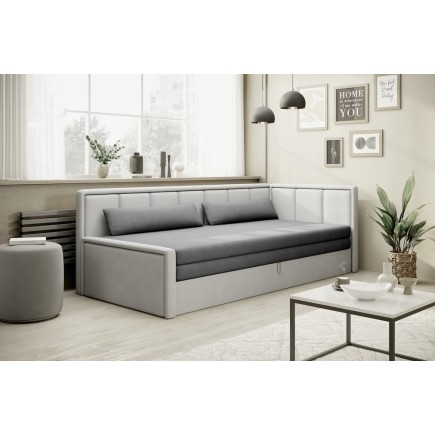 Canapé convertible en tissu avec rangement, gris foncé et gris clair, angle droit, FULA, 3 places