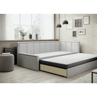 Canapé convertible en tissu avec rangement, gris foncé et gris clair, angle droit, FULA