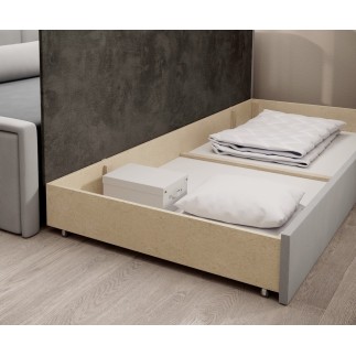 Canapé convertible en tissu avec rangement, gris foncé et gris clair, angle droit, FULA