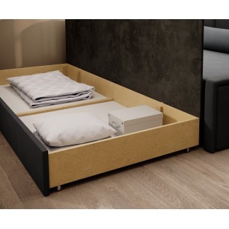 Canapé convertible en tissu avec rangement, gris et noir, angle DROIT, FULA