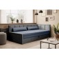 Canapé convertible en tissu avec rangement, bleu et gris, angle droit, FULA, 3 places Canapé convertible en tissu avec rangement, bleu et gris, angle droit, FULA, 3 places