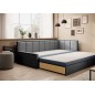 Canapé convertible en tissu avec rangement, bleu et gris, angle droit, FULA, 3 places Canapé convertible en tissu avec rangement, bleu et gris, angle droit, FULA, 3 places