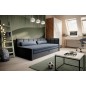 Canapé convertible en tissu avec rangement, bleu et gris, angle droit, FULA, 3 places Canapé convertible en tissu avec rangement, bleu et gris, angle droit, FULA, 3 places