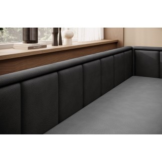 Canapé convertible en tissu avec rangement, bleu et gris, angle droit, FULA