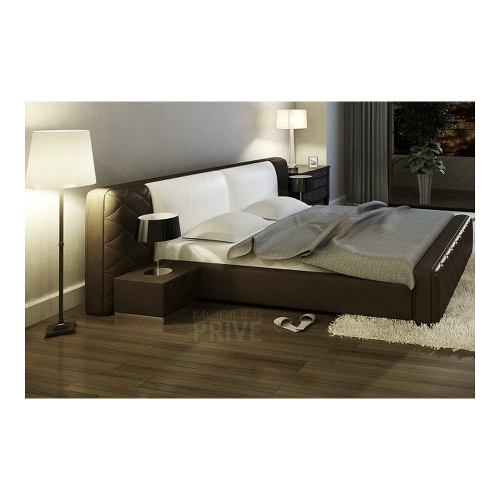 Lit en cuir italien de luxe ELEGANCE, chocolat et blanc, 180x200 Lit en cuir italien de luxe ELEGANCE, chocolat et blanc, 180x200