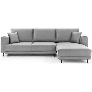 Canapé d'angle convertible en velours, avec rangement, gris, angle droit, DALLAS