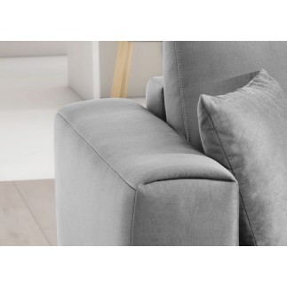 Canapé d'angle convertible en velours, avec rangement, gris, angle droit, DALLAS