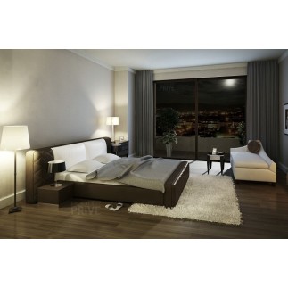 Lit en cuir italien de luxe ELEGANCE, chocolat et blanc, 180x200