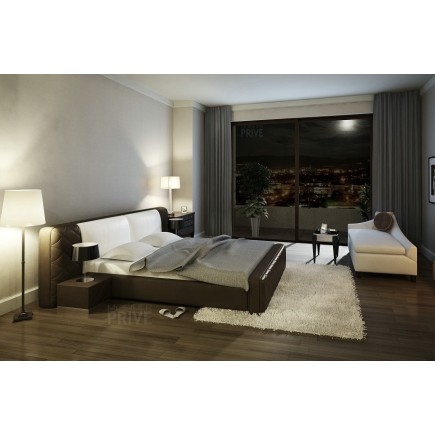 Lit en cuir italien de luxe ELEGANCE, chocolat et blanc, 180x200
