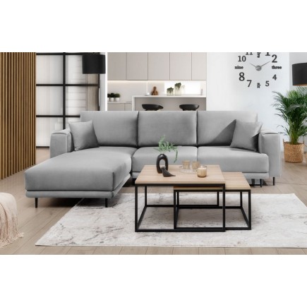 Canapé d'angle convertible - en velours, avec rangement, gris, angle gauche, DALLAS