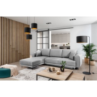 Canapé d'angle convertible - en velours, avec rangement, gris, angle gauche, DALLAS, 4 places