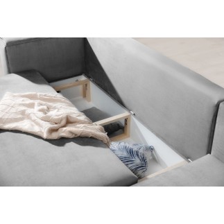 Canapé d'angle convertible - en velours, avec rangement, gris, angle gauche, DALLAS