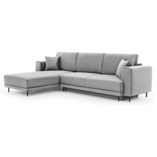 Canapé d'angle convertible - en velours, avec rangement, gris, angle gauche, DALLAS