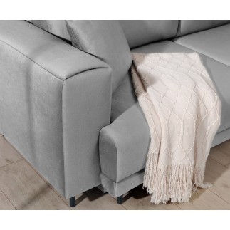Canapé d'angle convertible - en velours, avec rangement, gris, angle gauche, DALLAS