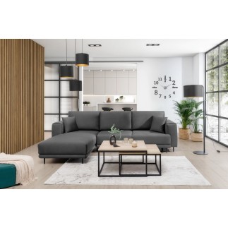 Canapé d'angle convertible en velours, avec rangement, gris foncé, angle gauche, DALLAS