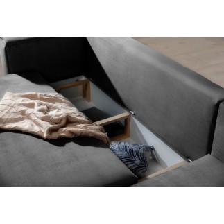 Canapé d'angle convertible en velours, avec rangement, gris foncé, angle gauche, DALLAS