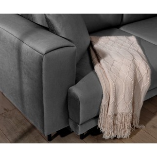 Canapé d'angle convertible en velours, avec rangement, gris foncé, angle gauche, DALLAS