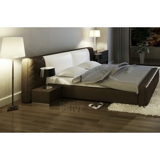 Lit en cuir italien de luxe ELEGANCE, chocolat et blanc, 160x200