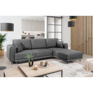 Canapé d'angle convertible en velours, avec rangement, gris foncé, angle droit, DALLAS
