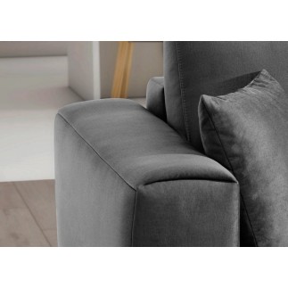 Canapé d'angle convertible en velours, avec rangement, gris foncé, angle droit, DALLAS