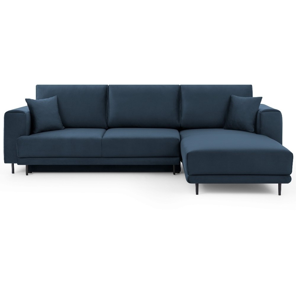 Canapé d'angle convertible en velours, avec rangement, bleu foncé, angle droit, DALLAS, 4 places Canapé d'angle convertible en velours, avec rangement, bleu foncé, angle droit, DALLAS, 4 places