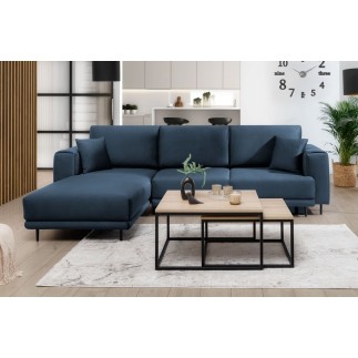 Canapé d'angle convertible en velours, avec rangement, bleu foncé, angle gauche, DALLAS, 4 places