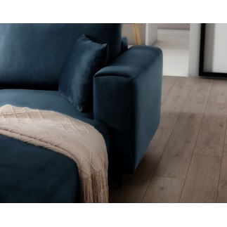 Canapé d'angle convertible en velours, avec rangement, bleu foncé, angle gauche, DALLAS