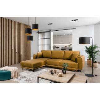 Canapé d'angle convertible en velours, avec rangement, BRONZE, angle gauche, DALLAS, 4 places