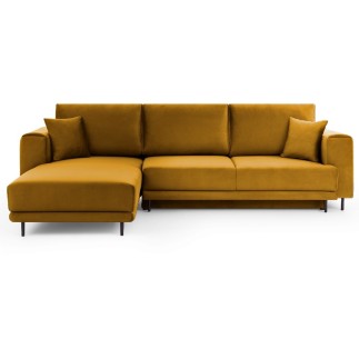 Canapé d'angle convertible en velours, avec rangement, BRONZE, angle gauche, DALLAS