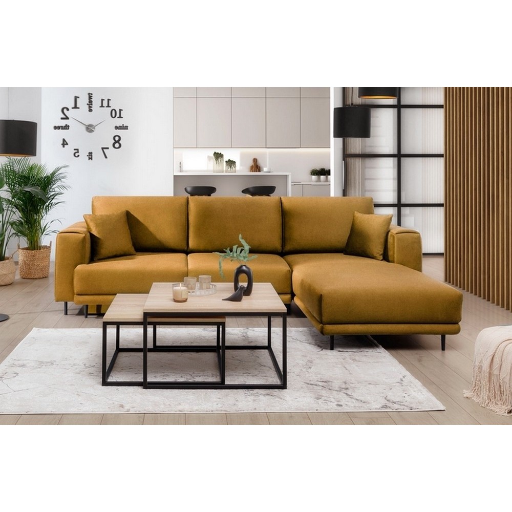 Canapé d'angle convertible en velours, avec rangement, BRONZE, angle droit, DALLAS, 4 places