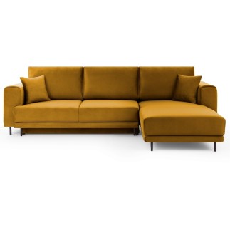Canapé d'angle convertible en velours, avec rangement, BRONZE, angle droit, DALLAS